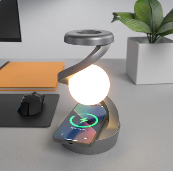 Rotierende Mond-Schreibtischlampe mit kabellosem Laden